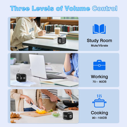 Cube Pomodoro Timer, Desk Productivity Timer 5/10/30/60 Minutes & Custom Countdown, Adjustable & Silent Visual Timer, ADHD Tool Flip Rotating Portable Multi Timers for Study Task Work Kitchen School