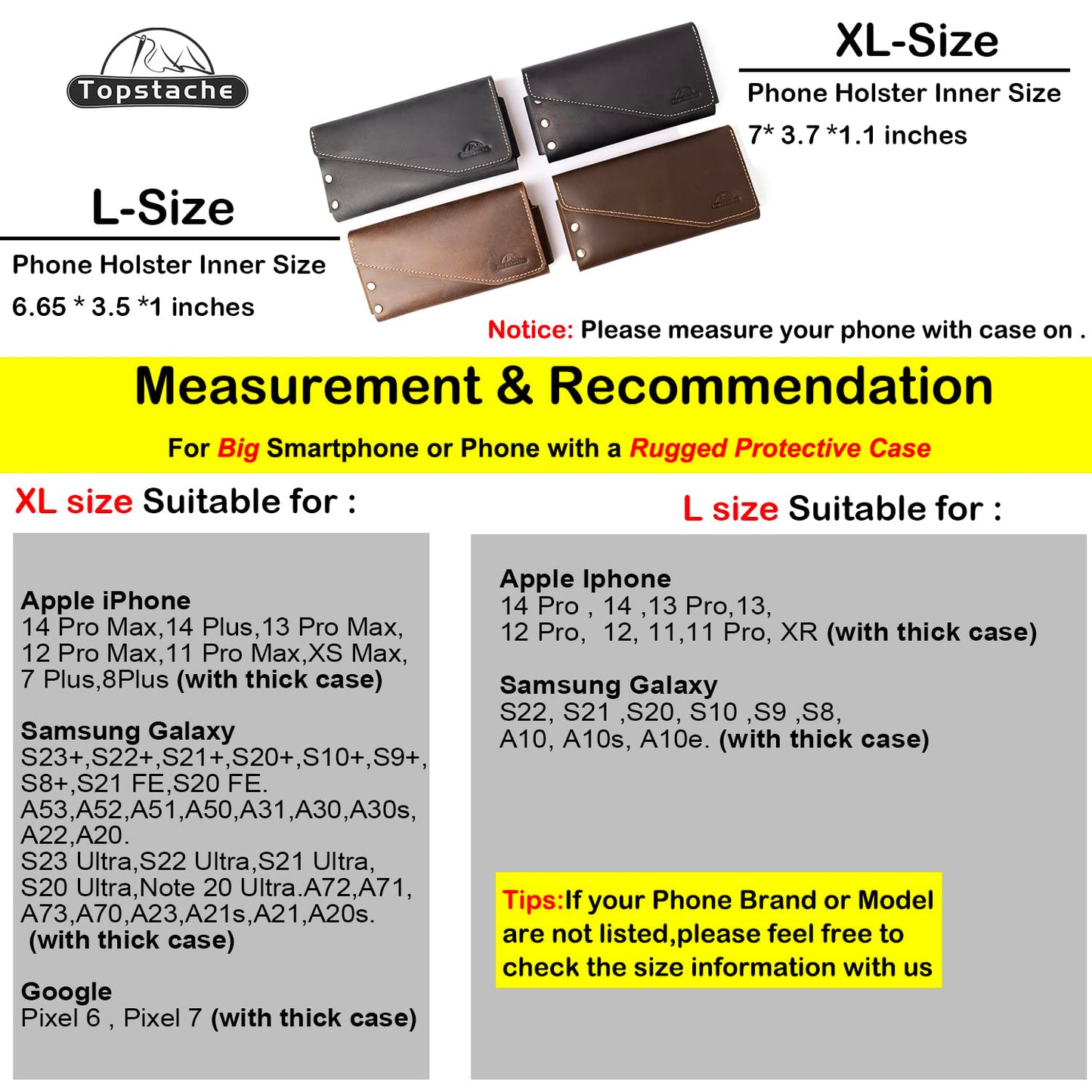 Topstache Leather Phone Holster for iPhone 17/16/15 Pro Max, Galaxy S25/S24 Ultra - Belt Loop Cell Phone Case - Leather Card Holder Wallet Belt Pouch - Fit Protective Case on, XL,Darkbrown