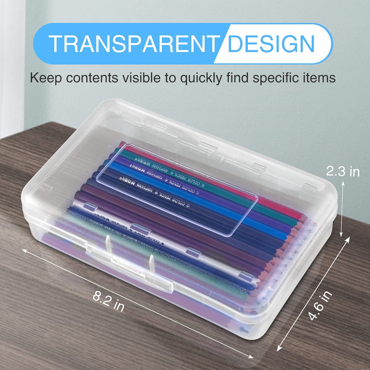 Sooez 3 Pack Pencil Case, Large Hard Pencil Box Bulk, Clear Crayon Box Marker Pen Organizer, Plastic Storage Container with Snap Lid, Stackable Art Craft Organizer Back to School Supplies, Clear