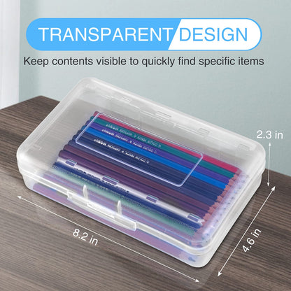 Sooez 3 Pack Pencil Case, Large Hard Pencil Box Bulk, Clear Crayon Box Marker Pen Organizer, Plastic Storage Container with Snap Lid, Stackable Art Craft Organizer Back to School Supplies, Clear