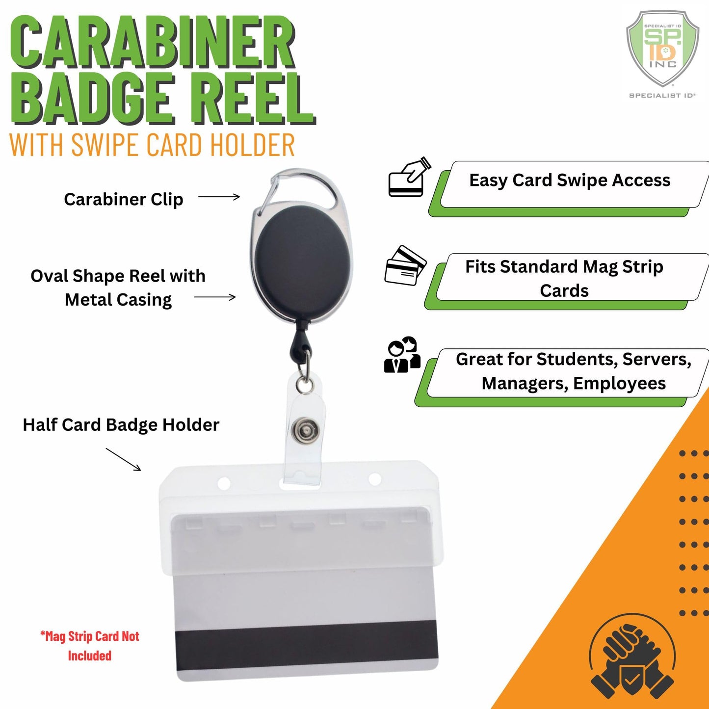 5 Pack - Premium Carabiner Badge Reel with Half Card Holder - Mag Stripe Exposed ID Holder for Swipe Cards Access Control POS Retractable by Specialist ID (Blue)