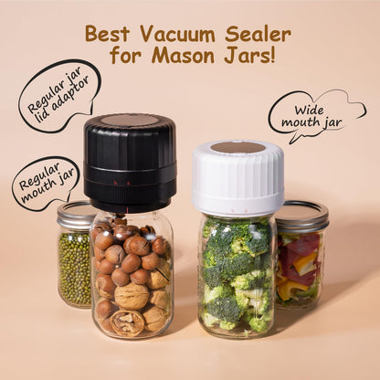 HTPOW Electric Mason Jar Vacuum Sealer - Fully Automatic Mason Jar Vacuum Sealer Kit for All Mason Jars with Regular Lids and Wide Mouth Lids, A Must-Have Tool for Canned Foods/Pantry - Black