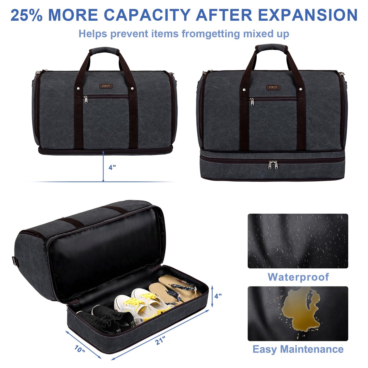 Garment Duffle Bag for Travel - Convertible Carry on Garments Duffel Bags Travel Bag for Women Men Large Weekender Bag with Shoes Compartment 3 in 1 Hanging Clothes Suit Dress Bag 3pcs Set
