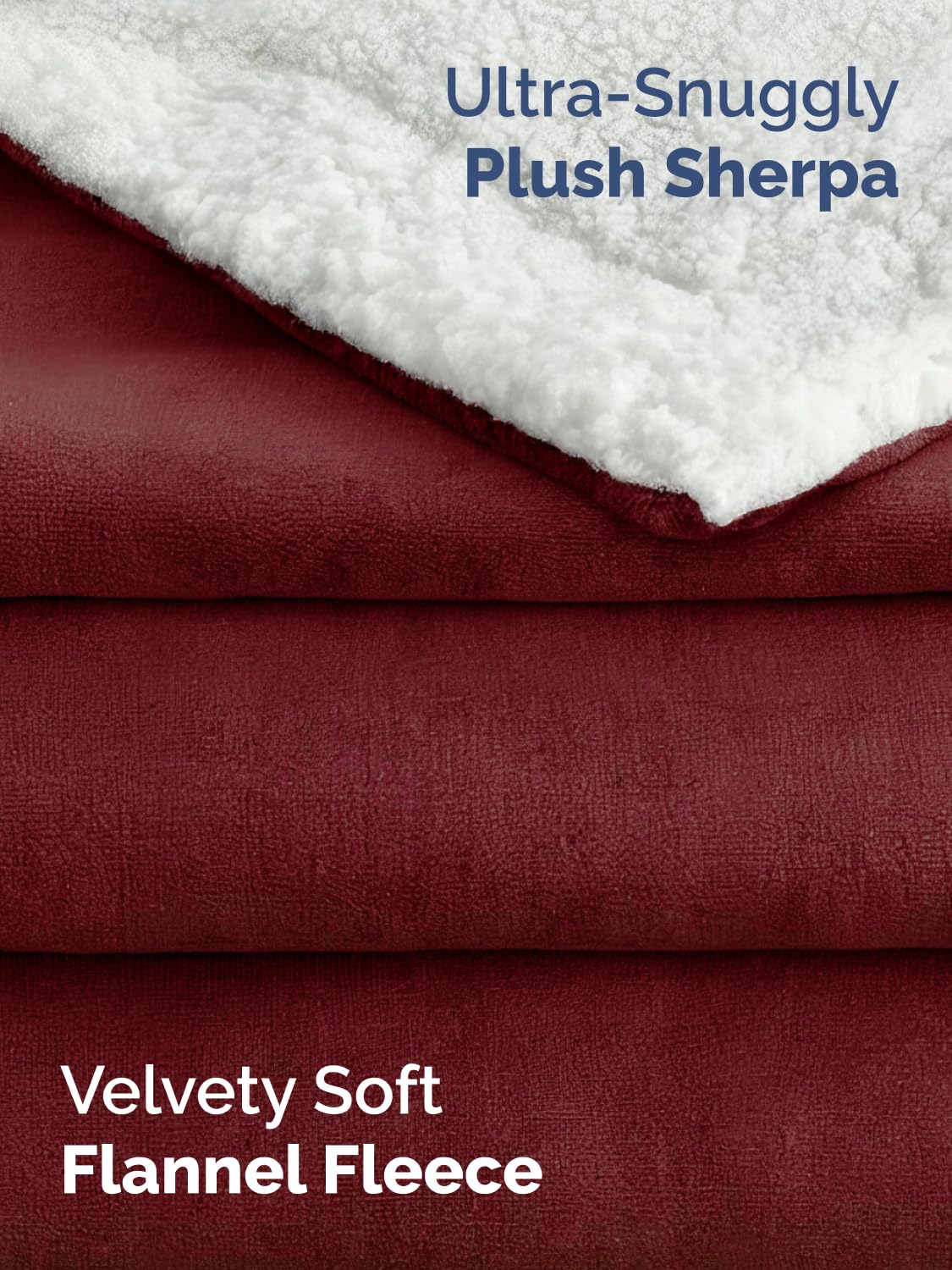 Sherpa Fleece Blanket Kids Size - Reversible Sherpa Fleece Kids Blanket - Super Soft, Double Sided for Bed, Sofa, Couch - Thick, Warm, and Plush - Luxurious Bedding for Winter - Burgundy, 43" x 55"