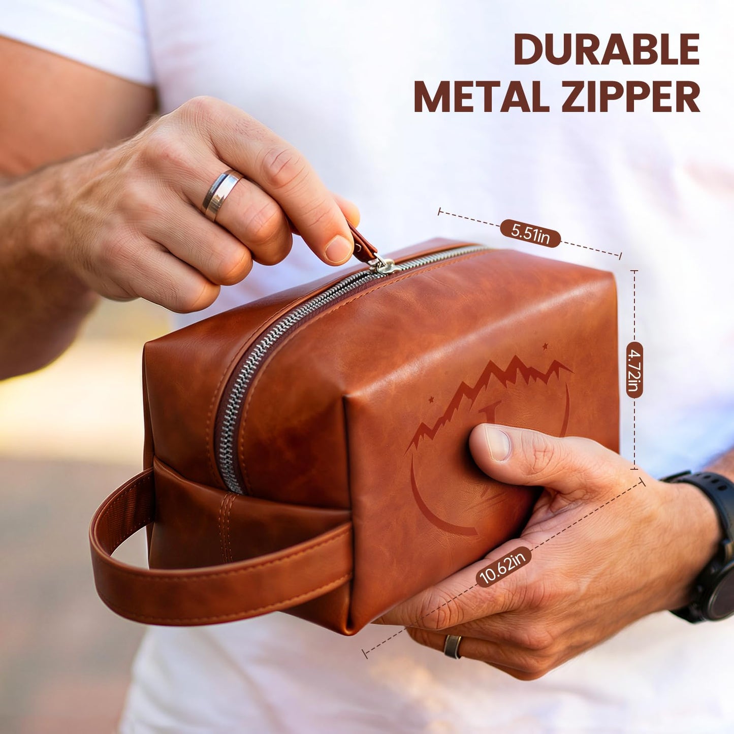 BagUrshion Toiletry Bag for Men,Mens Travel Toiletry Organizer,Personalized Men's Travel Essentials,Water Resistant PU Leather Shaving Bag for Dad Husband Boyfriend, Birthday Gifts for Him,Brown - J
