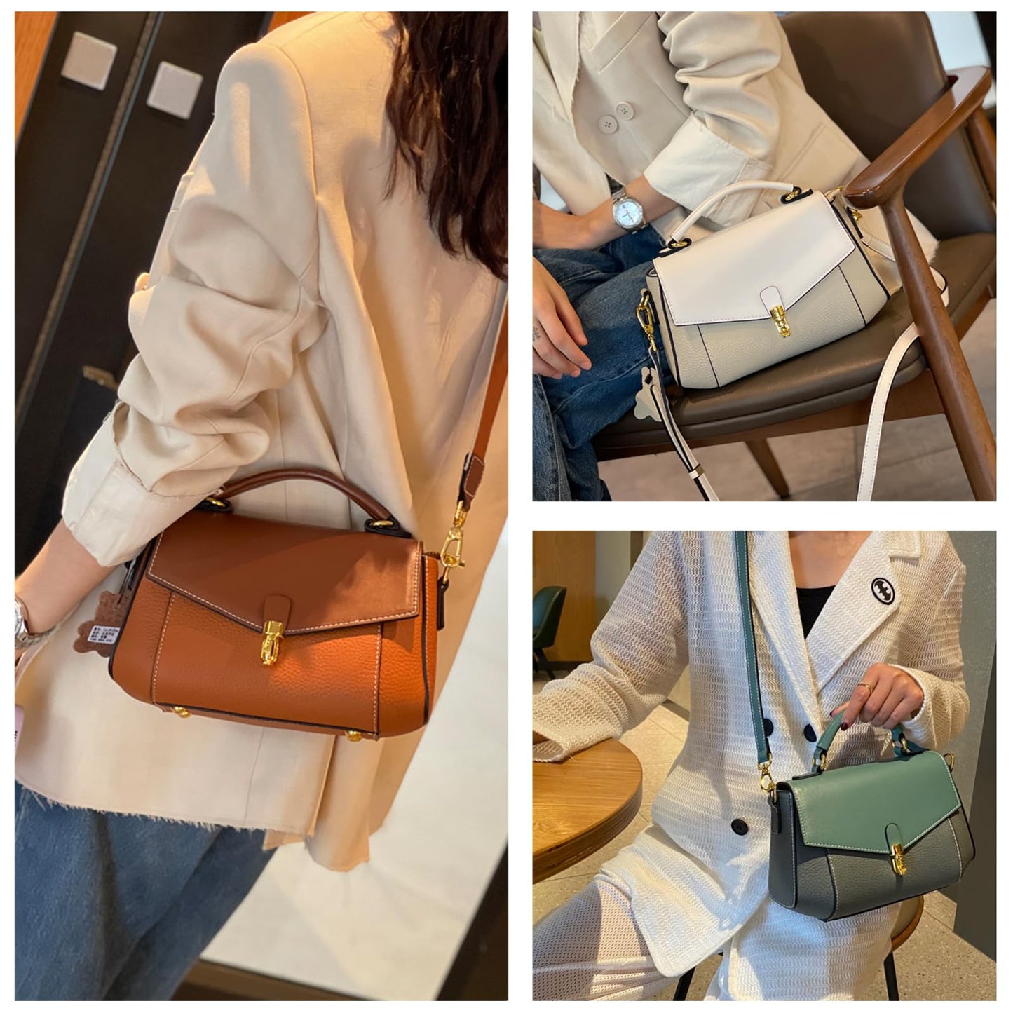 imeetu Crossbody Bags for Women, Genuine Leather Shoulder Bag, Womens Purses and Handbags with Top Handle, Travel, Daily (Grey)
