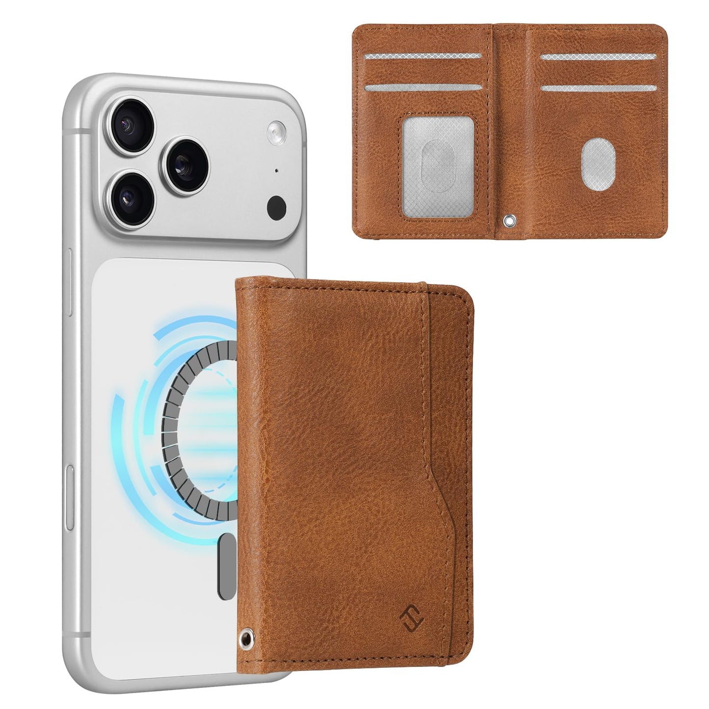 FINPAC for MagSafe Wallet, Stronger Magnetic RFID Blocking Minimalist Phone Wallet for iPhone, Galaxy, Pixel, MagSafe Compatible Card Case, Detachable Bifold for Men & Women, Brown