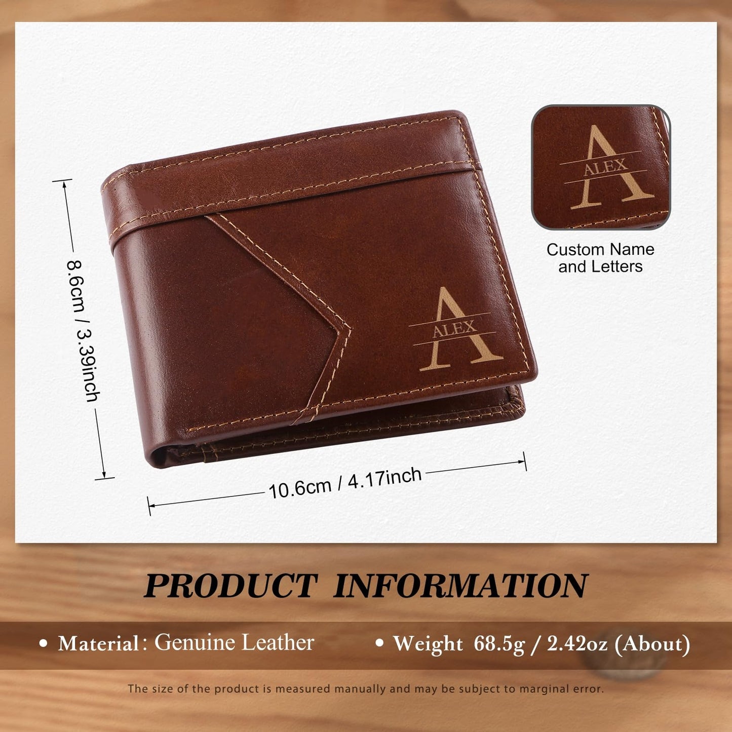 Personalized Genuine Leather Wallet for Men with Custom Name & Initial – Fathers Day Gift for Dad, Husband,Boyfriend– RFID Blocking Bifold Wallet, Unique Customized Gift for Men (Style 1)