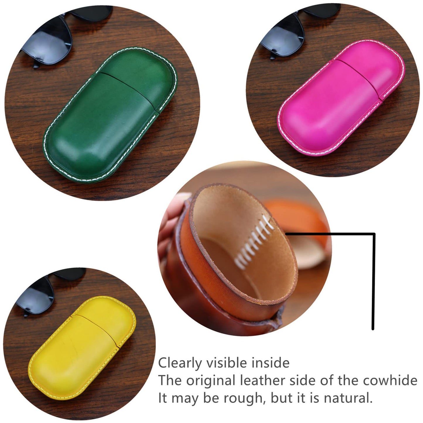 Fanyixuan Leather Glasses Case Cowhide Vintage Men And Women Nearsighted Glasses Sunglasses Travel Anti-Crush Storage Box (Green)