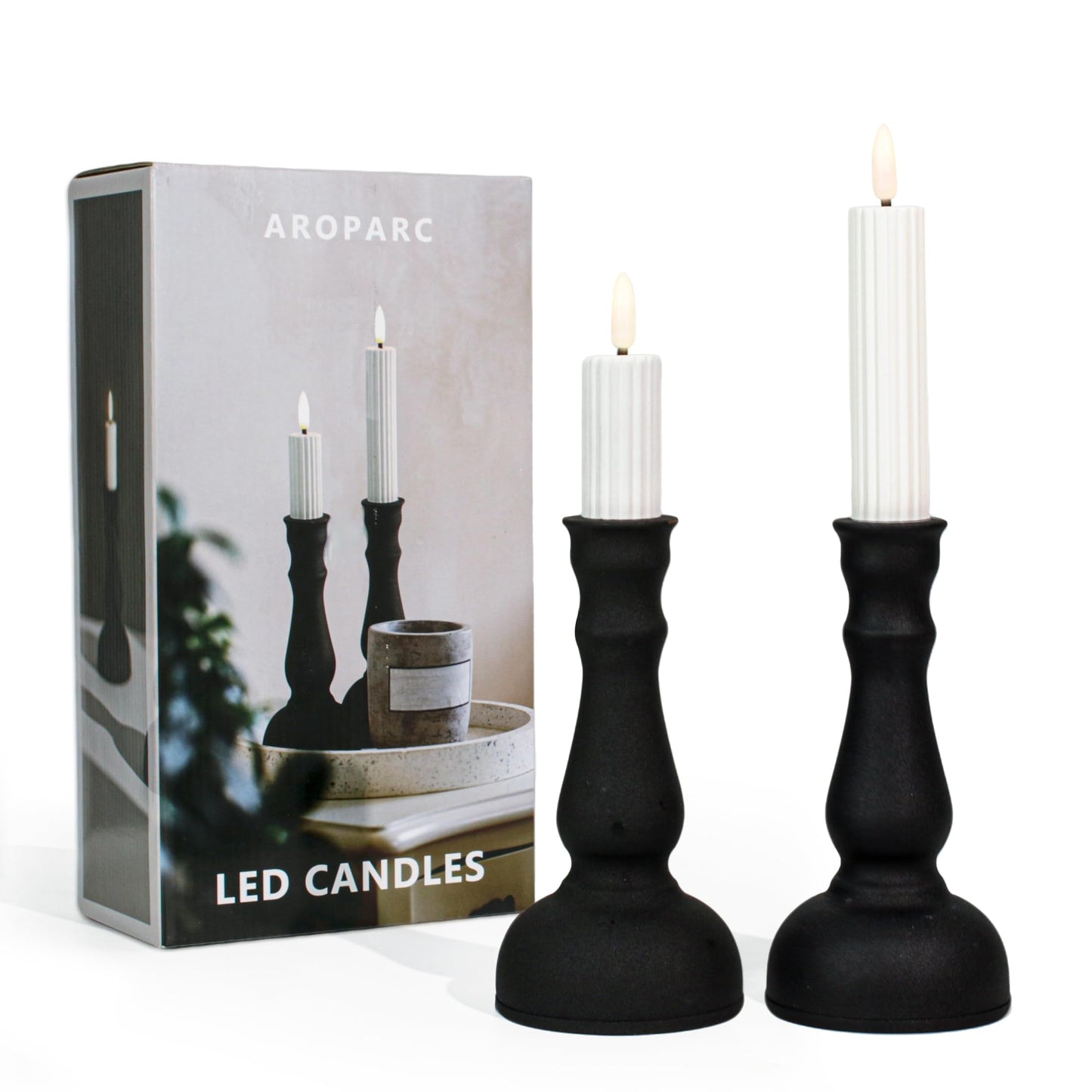 Aroparc Flickering Flameless Battery Operated LED Candles,Realistic All-Metal Candle Lights No-Melted, Room Decor, Home Decor - Matte 2pcs 1 Tall+1 Short
