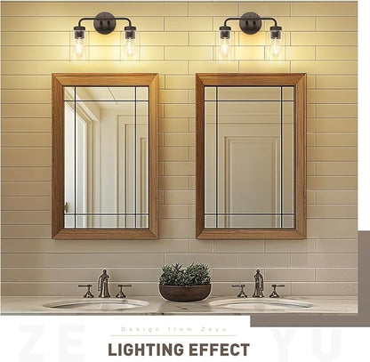 zeyu 2 Light Bathroom Vanity Light, Farmhouse Wall Sconce Lighting for Bathroom, Clear Glass Shade, Oil Rubbed Bronze Finish, ZS62B-2W ORB