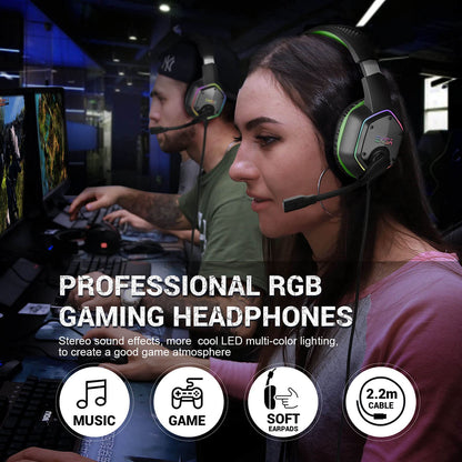 EKSA E1000 Gaming Headset, Computer Headphones with Noise Canceling Mic & RGB Light, Compatible with PC, PS4, PS5, Laptop