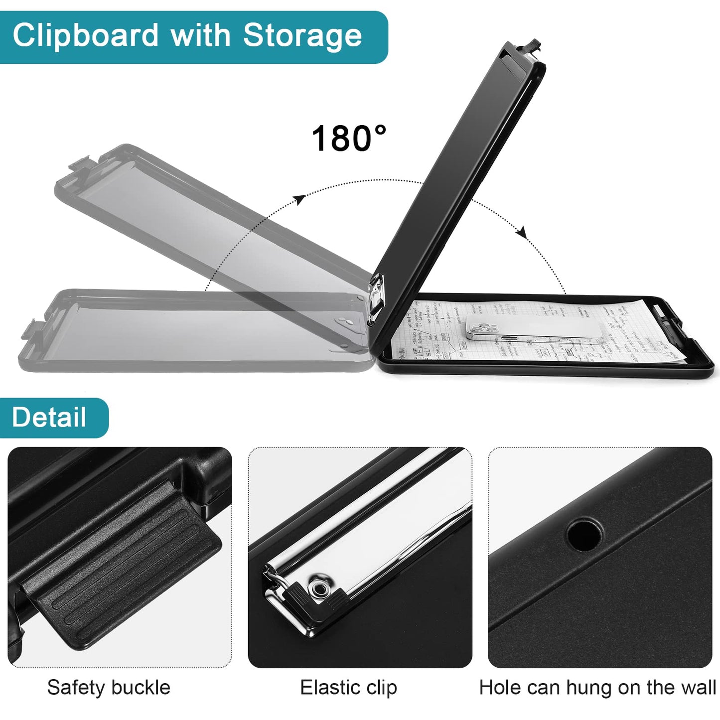 Epakh 12 Pcs Clipboard with Storage Bulks Plastic Storage Foldable Nursing Clipboard with Low Profile Clip for Student Teacher Nurse Employee, 9.5 x 13.5 Inch