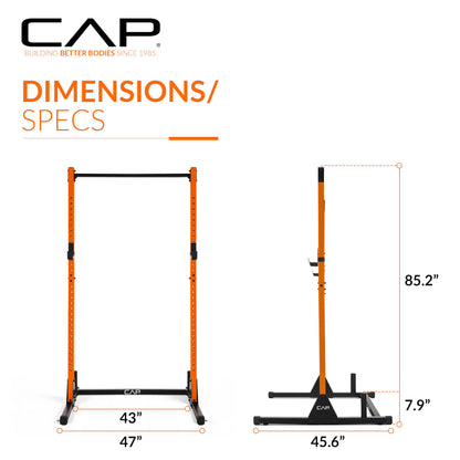 CAP Barbell Power Rack with Pull Up Bar & Attachments - Squat Rack & Strength Training Power Cage for Home Gym - Orange