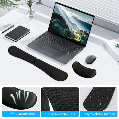 Zibly Ergonomic Gel Memory Foam Keyboard Wrist Rest & Mousepad Rests for Computer, Silky Wrist Rest for Typing, Laptop, and Mouse Desk Pads Support Hand and Arm, 2 Piece Pad for Office and Travel