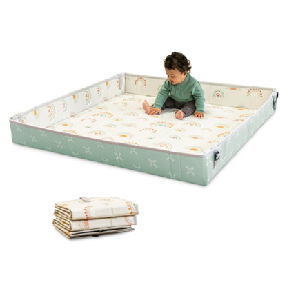 Infantino Foldable Soft Foam Play Mat, Reversible 57x57” Baby Mat for Floor Time, Lightweight, Portable & Easy to Store, Water Resistant, Wipeable, Rainbows
