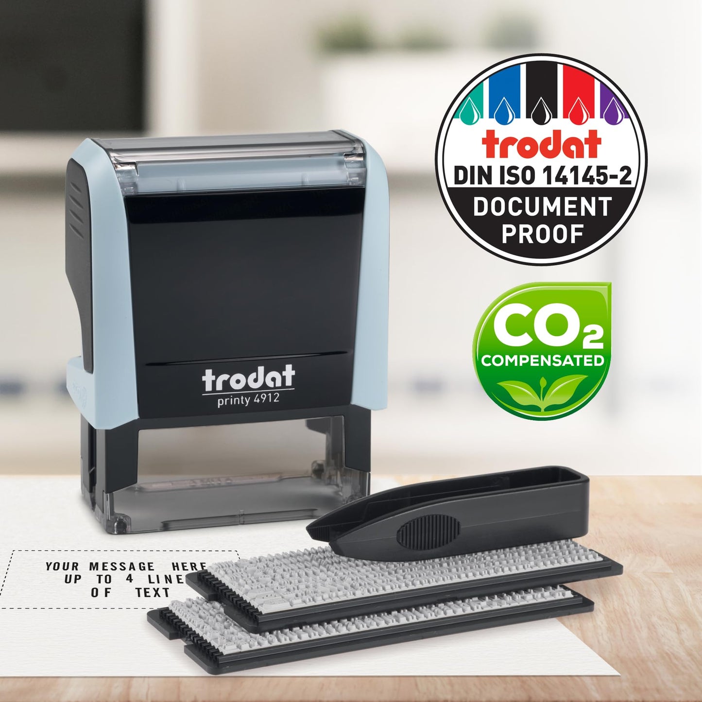 Trodat Printy 4912 Self Inking Do it Yourself (DIY) 4 line Personalized Custom Message or Address Stamp kit with Black Ink, Impression Size: 3/4” x 1-7/8” inch (Blue)