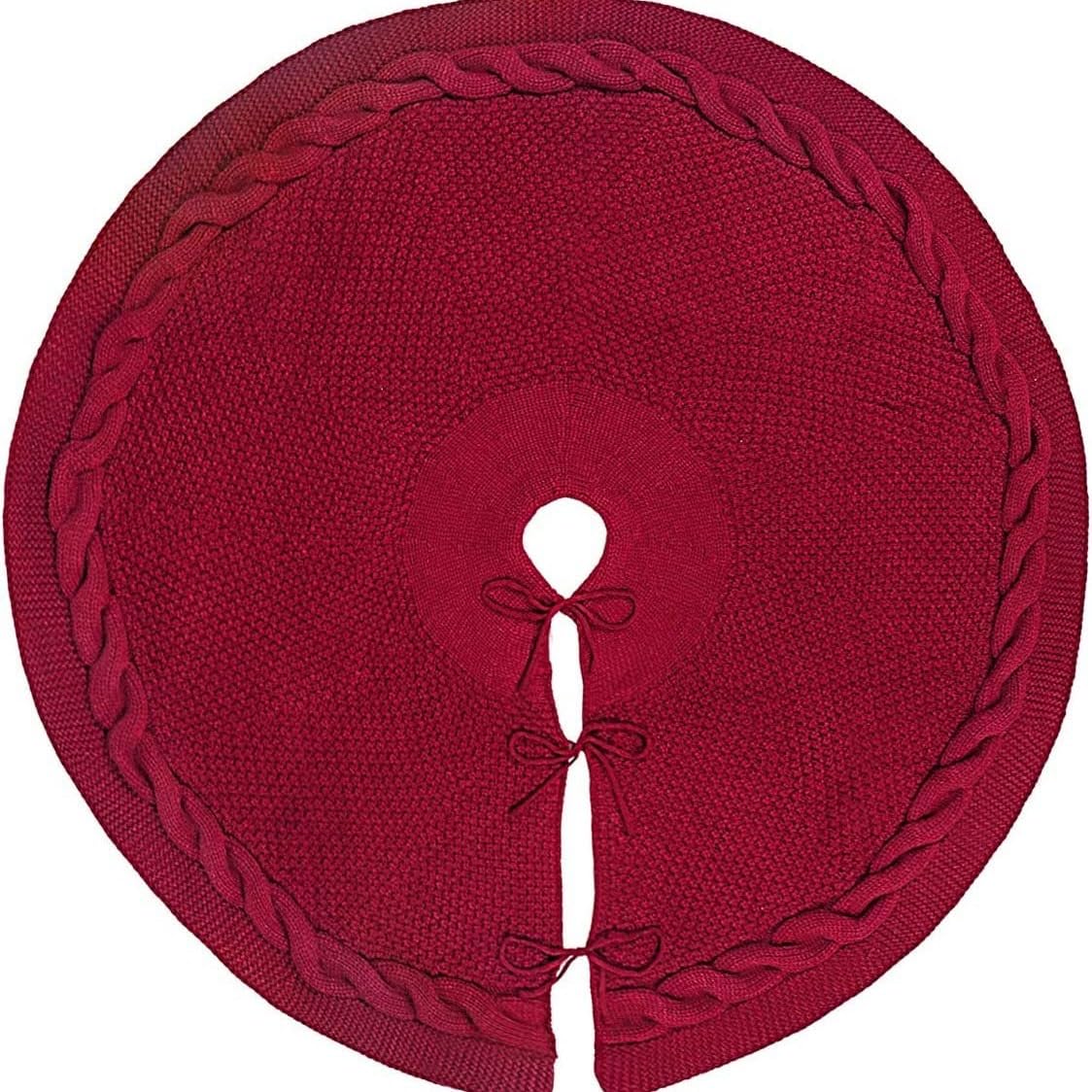 48 Inch Dark Red Knitted Christmas Maroon Tree Skirt， Large Xmas Tree Skirts Round Base Skirt for Holiday Party Decoration Ornament Supplies，for 6-8FT Tree Christmas Treer Burgundy Tree Skirt (48in)
