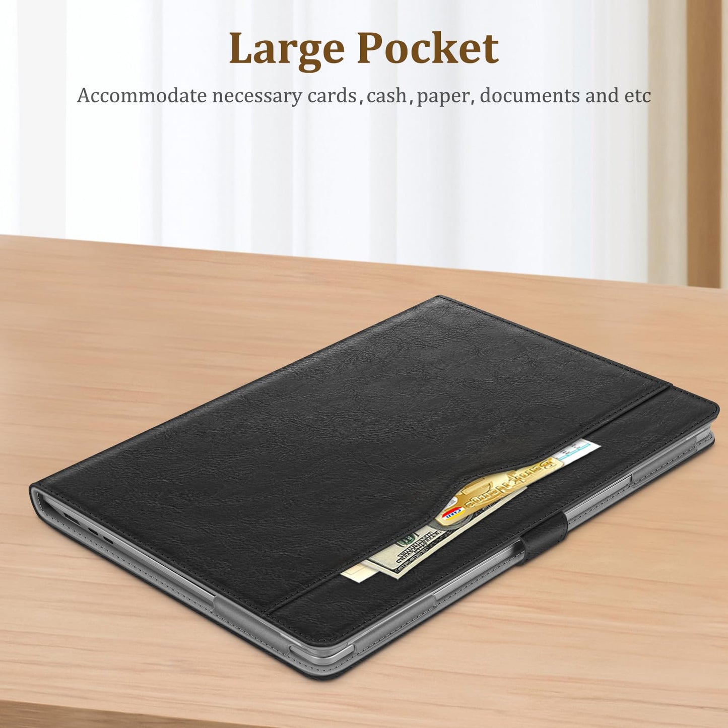 Fintie Sleeve Case for 15 Inch Microsoft Surface Laptop 6/5/4/3 (Model: 1872/1873/1953/1979), Premium PU Leather Protective Folio Book Cover with Large Pocket, Black