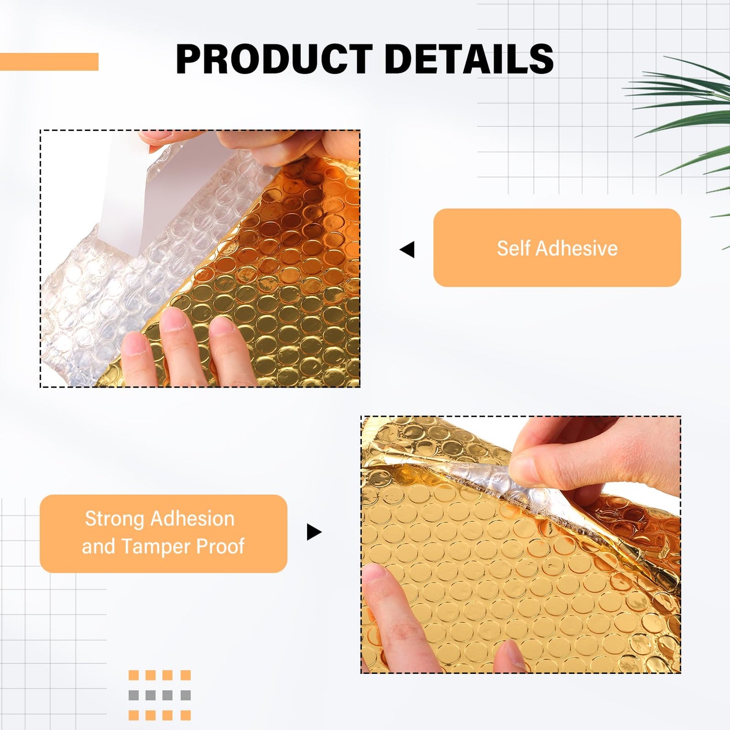 Yeyeplum 100 Pack Valentine's Day Gift Wrapping Bubble Mailers 3 Sizes Metallic Bubble Envelopes Waterproof Self Sealing Bags for Spring Back to School Packing Small Business(Gold,Metallic)