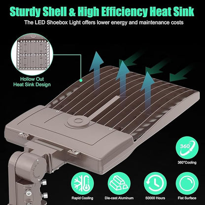BBESTLED 400W LED Parking Lot Light Dusk to Dawn Photocell Outdoor Pole Mount 56000LM IP65 UL & DLC Commercial Light for Street Stadium Tennis Court 5000K (100-277VAC Input), LED Shoebox Lights