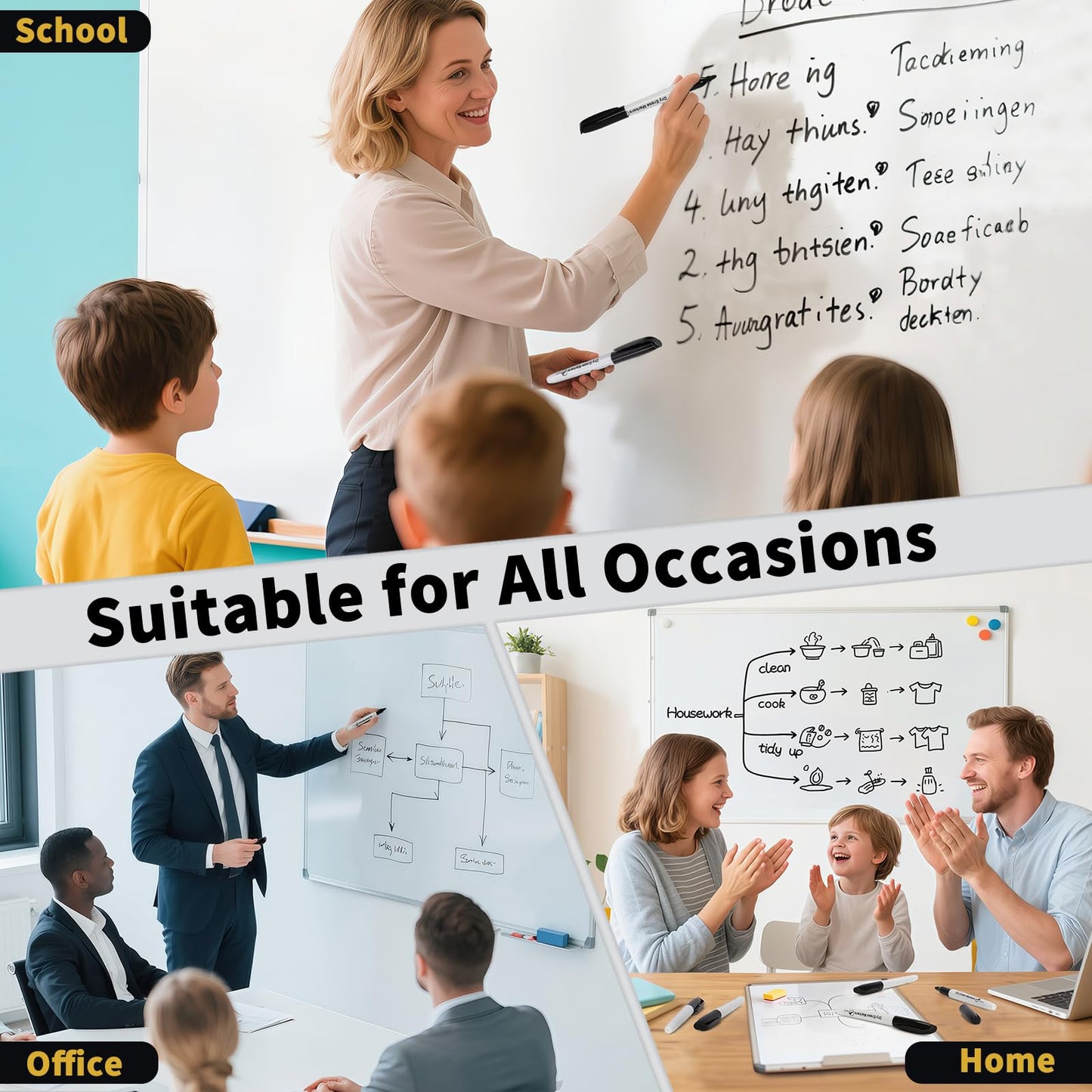 V-Opitos 72 Pack Fine Tip Dry Erase Markers - Bulk Whiteboard Erasable Black Markers, Ideal for School Classroom Office Supplies, Non-Toxic & Easy Clean for White board