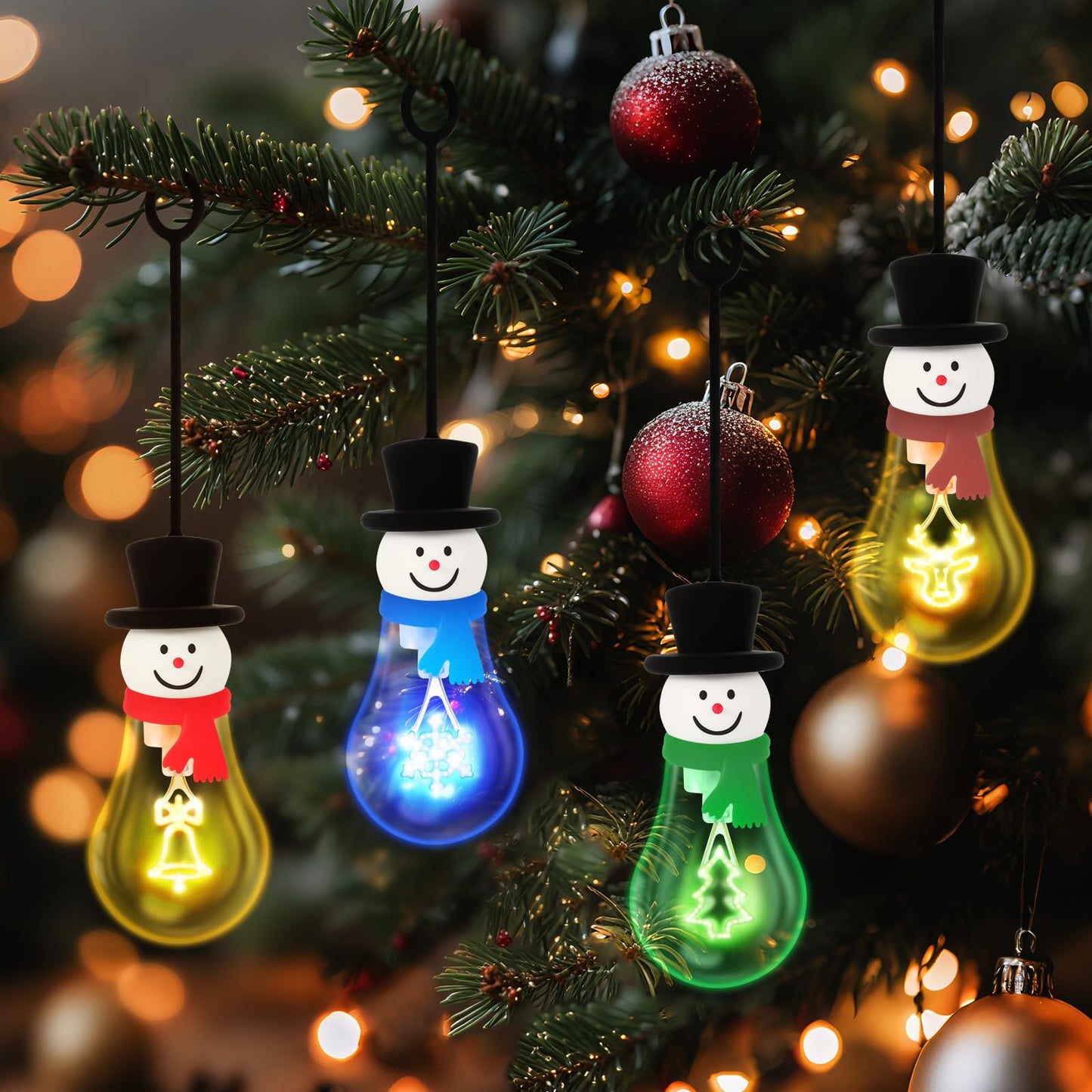 Christmas Bulb Light Hanging Christmas Night Light Edison Style Bulb USB Powered 8Hrs Play Fun Decorative for Indoor Outdoor Home Party Holiday Gift（Blue+Green+Red+Coffee Brown）