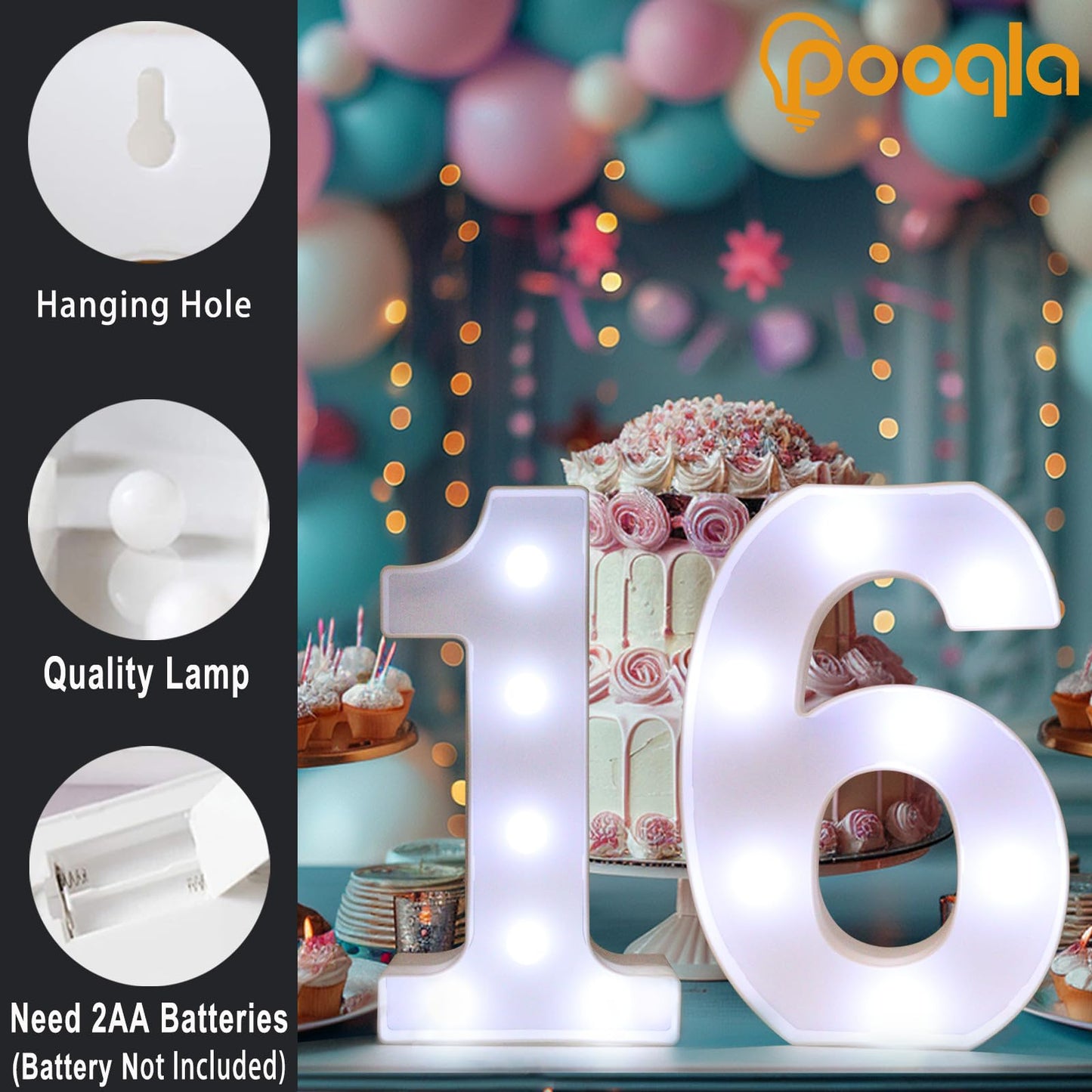 Pooqla LED Light Up Numbers, Warm White and Cool White Decorative Lighted Marquee Numbers, Light Up Numbers for Boys Girls Party, Wedding, Bar, Night Light, Room Decor, Birthday Decoration, Number 4