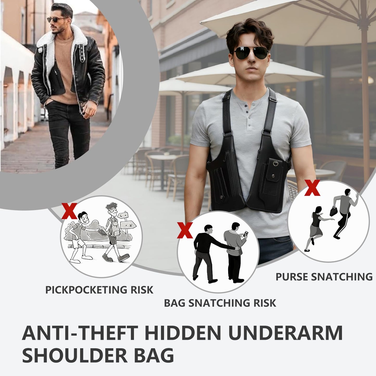 Double Shoulder Armpit Bag,Upgraded Anti-Theft Underarm Wallet with Pocket Holster Phone Leisure Double Shoulder Pouch for Men & Women,Multi-Purpose Armpit Tactical Bag,Travel & Outdoors (Black)