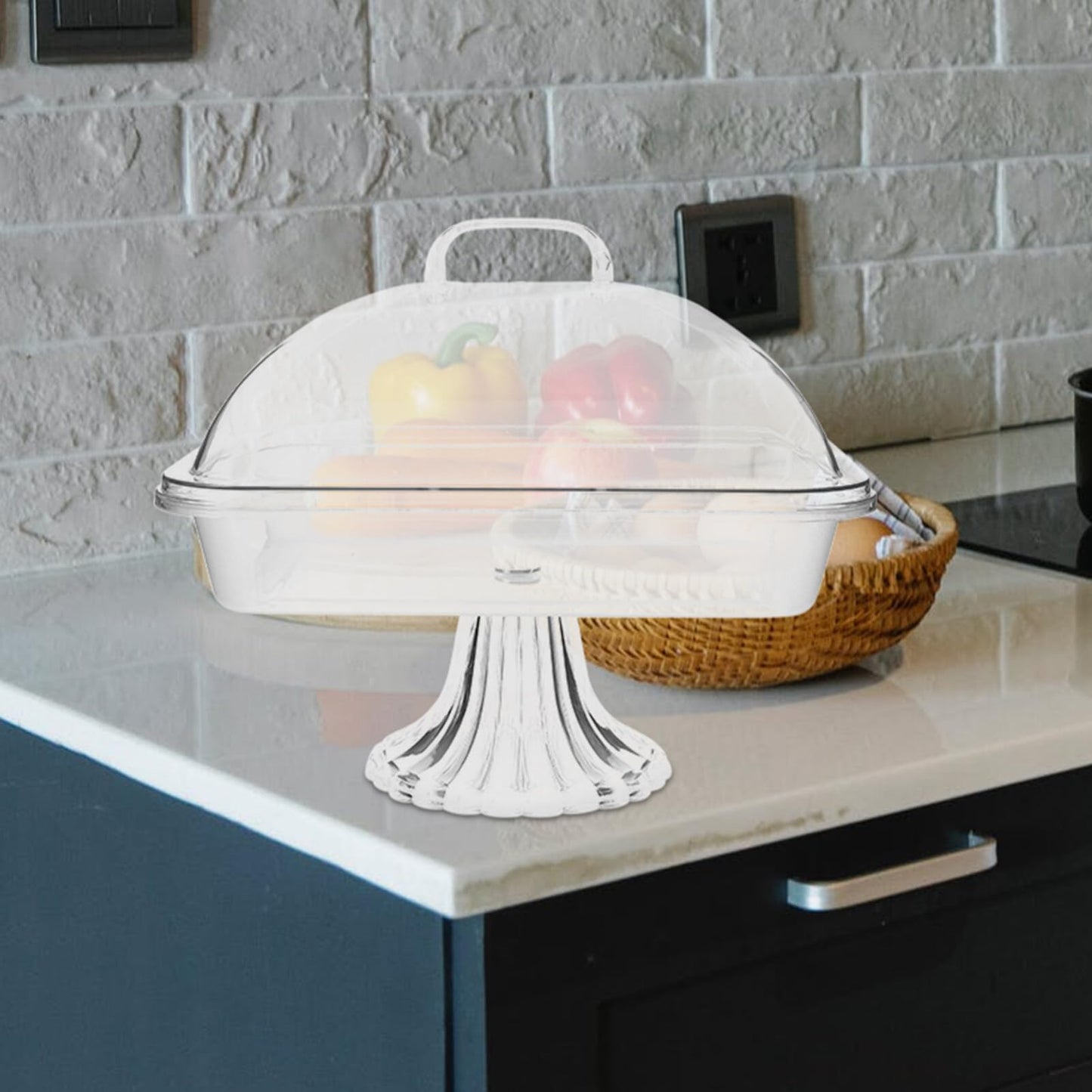 HOLIDYOYO Cake Display Tray with Dome Clear Acrylic Cover Reusable Snack Serving Platter 10.82X8.46X8.26In Perfect for Birthday Christmas and Party Dessert Presentation