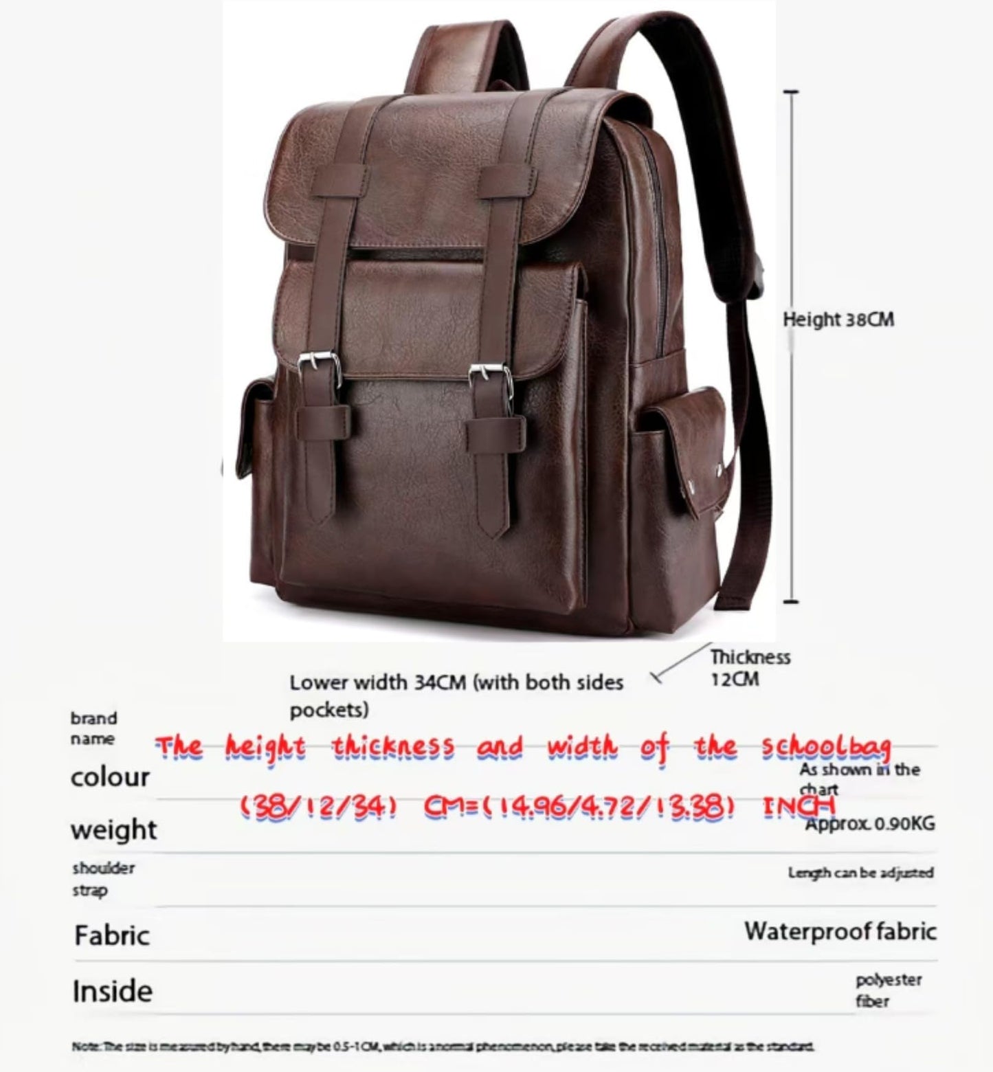 CYLYWJD Business Men and Women PU Leather Backpack 15.6inch Laptop Waterproof Backpack Travel Commuter Lightweight schoolbag (Brown backpack8,Medium)