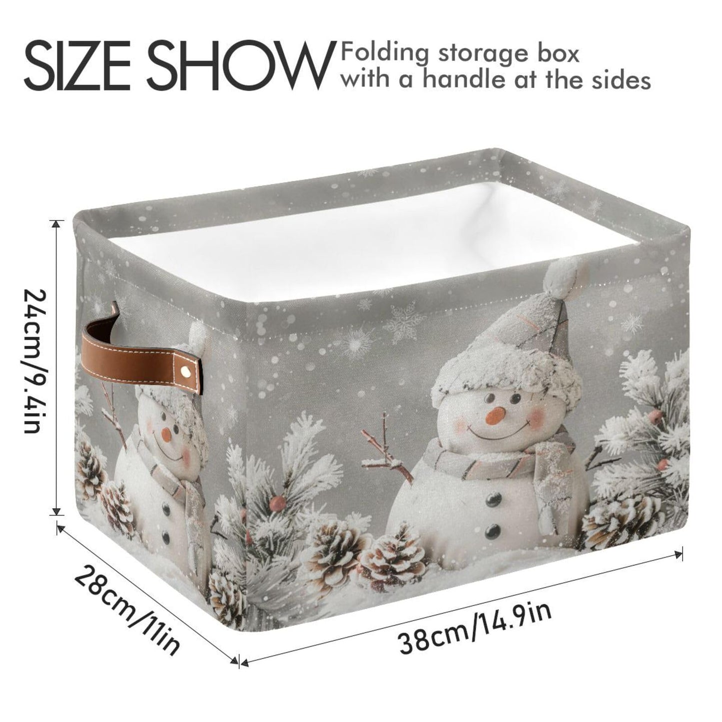 senya Christmas Storage Basket, Snowman Pine Cones Snowflake Foldable Fabric Collapsible Storage Bins Organizer Bag for Storage Clothes