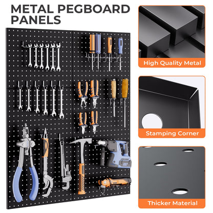 INCLY 90PCS Pegboard Wall Organizer, 6 Pack Metal Peg Board Panels with 1/4" Pegboard Hooks Accessories Kit, Black Peg Board for Walls Home, Garage Tool Storage, Workbench Organization