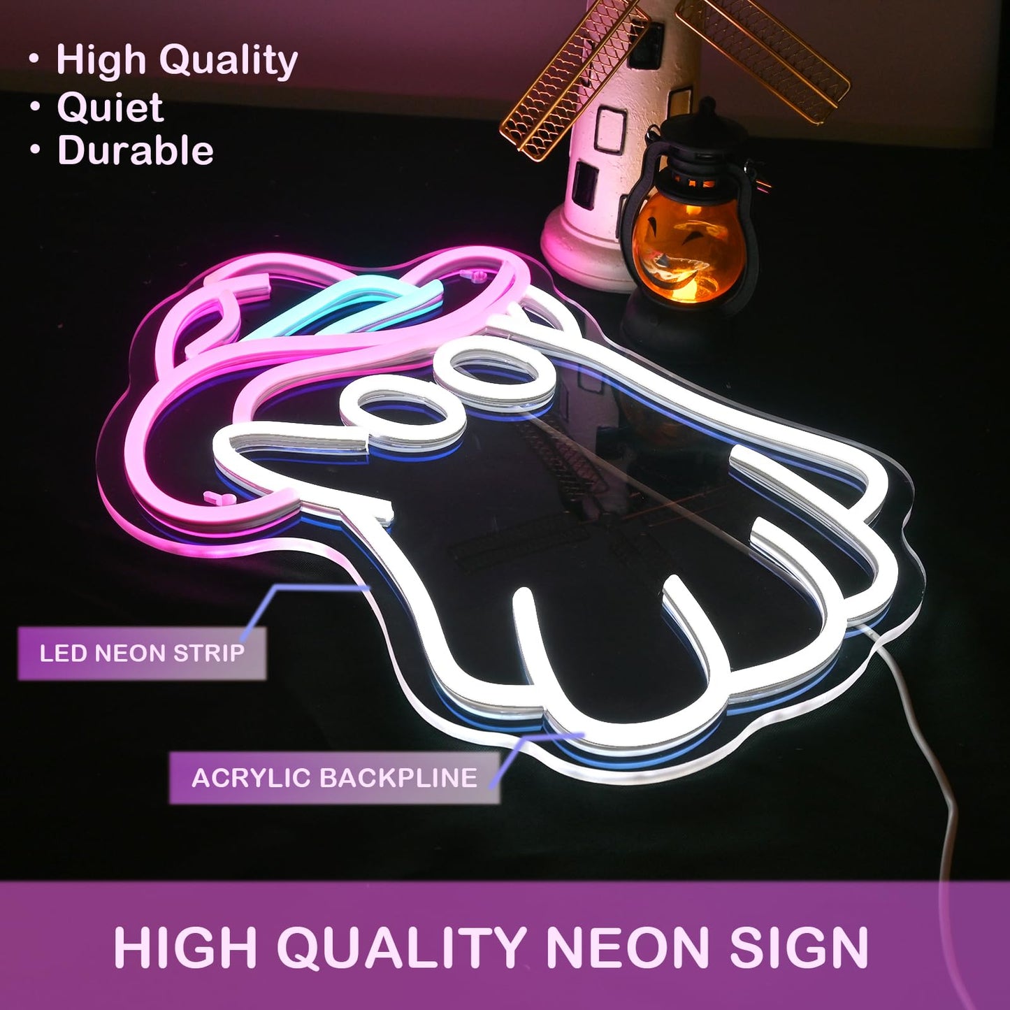 ineonlife Halloween Window Lights Cowboy Hat Ghost Neon Halloween Sign Led Sign Neon Signs For Wall Decor Light Up Signs for Children's Bedroom Party Classroom Decorations Halloween Gifts For Kids