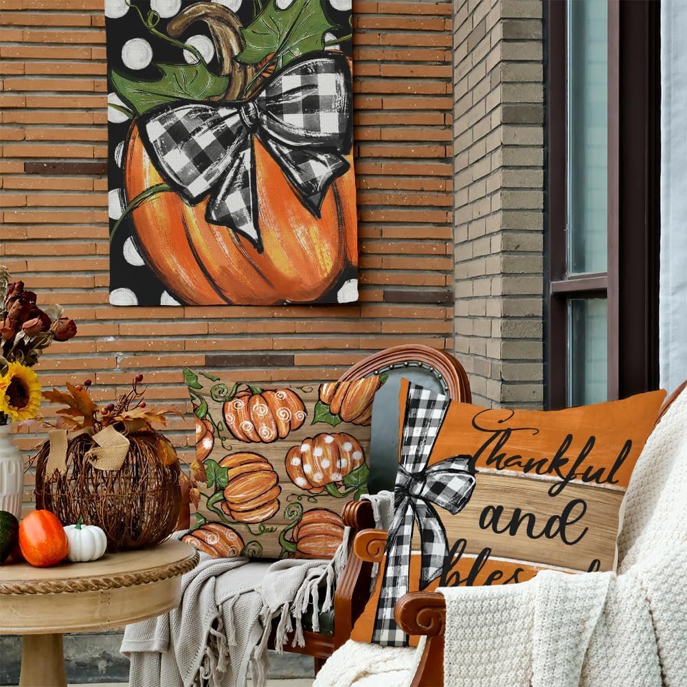 GEEORY Fall Wood Pumpkin Buffalo Plaid Sweet Home Pillow Covers 18x18 Set 4