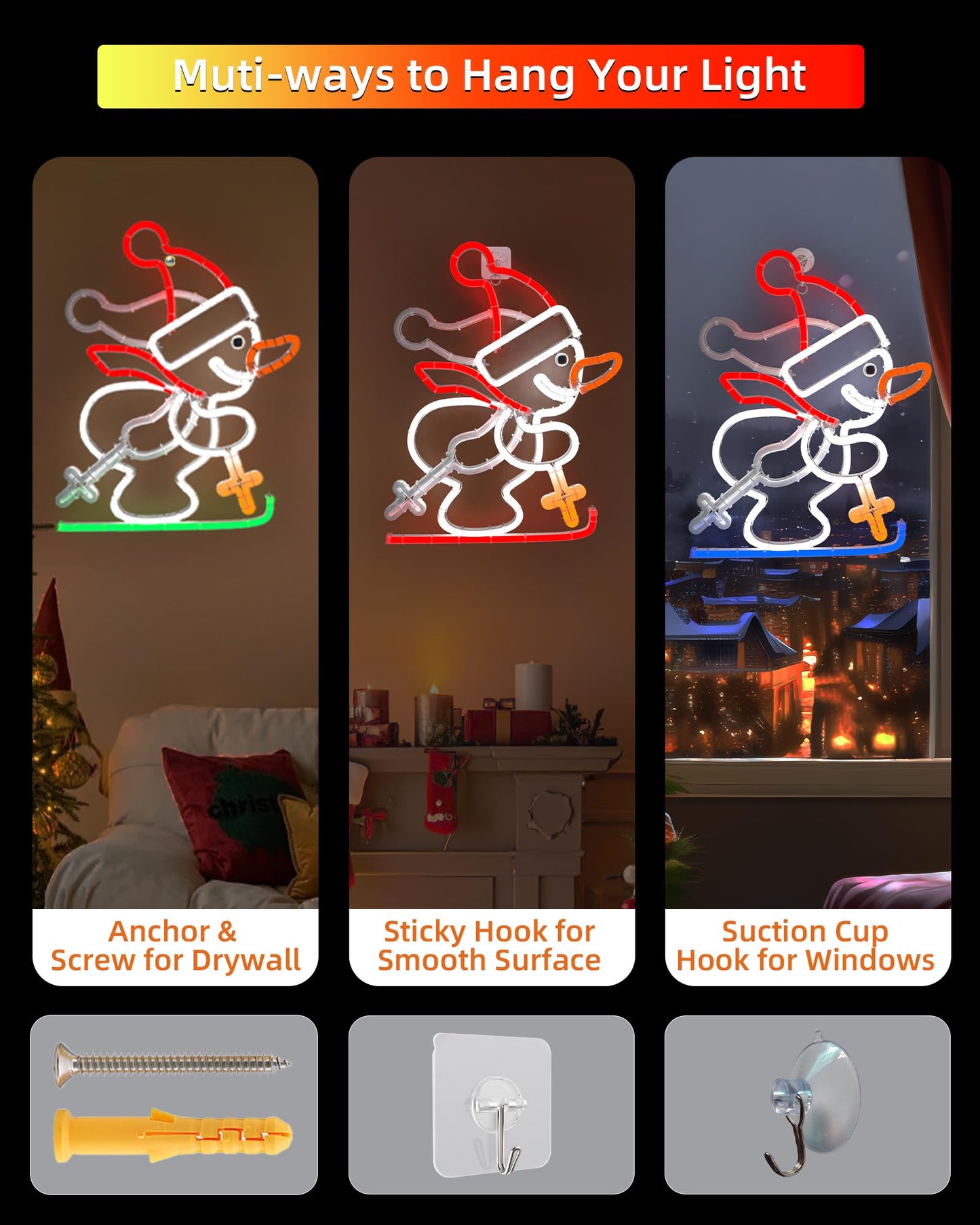 Christmas Snowman Neon Sign, Skiing Snowman LED Neon Light for Home Decor, 8H Timer & Speed Adjust, Festive Xmas Decorations Wall Art, Holiday Party Bedroom Living Room Cafe Bar