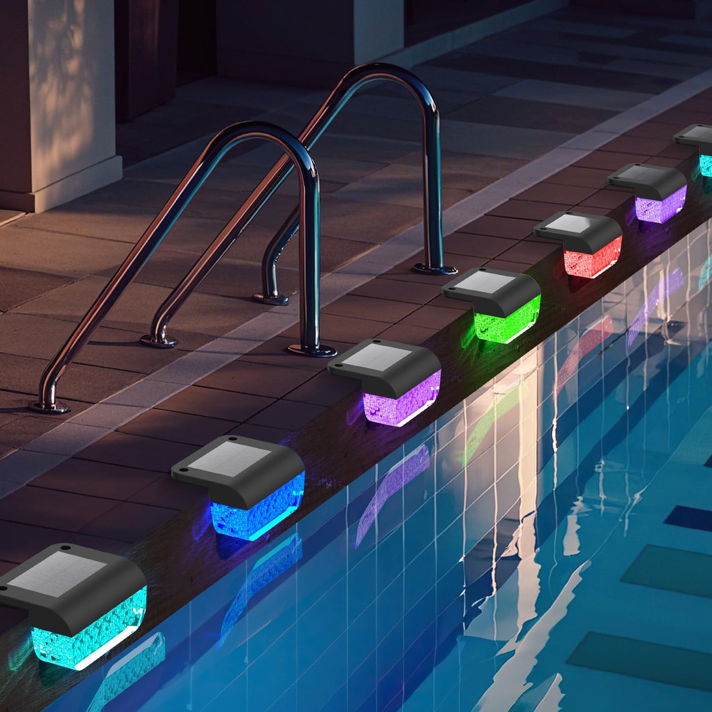 Herzila Solar Step Lights Outdoor, 8 Pack RGB Color Changing Christmas Solar Fence Lights, Waterproof Deck Lights for Outside, Step, Fence, Deck, Stair, Pool and Yard