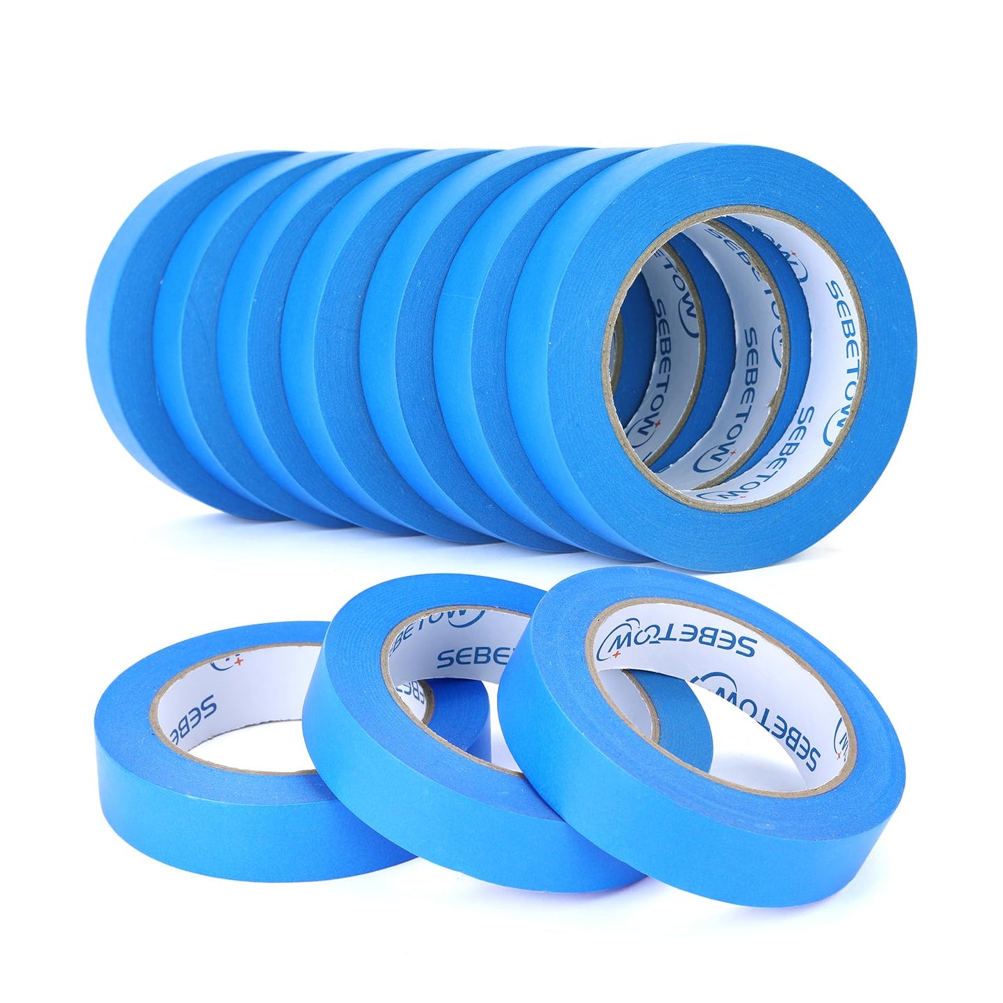 SEBETOW 10 Rolls Painters Tape 1 inch Bulk Painter Tape Blue Wide Roll, Blue Masking Tape, 1 Inches x 55 Yards for General Purpose Wall Painting, Home Improvement