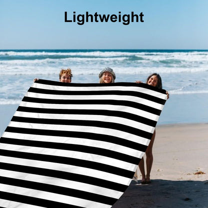 Waterproof Sandproof Beach Blanket, 78''×86'' Large Outdoor Picnic Blanket for 4 Adults, Compact Beach Mat Sand Free for Travel, Camping, Beach Accessories Essentials for Vacation-Black & White Stripe