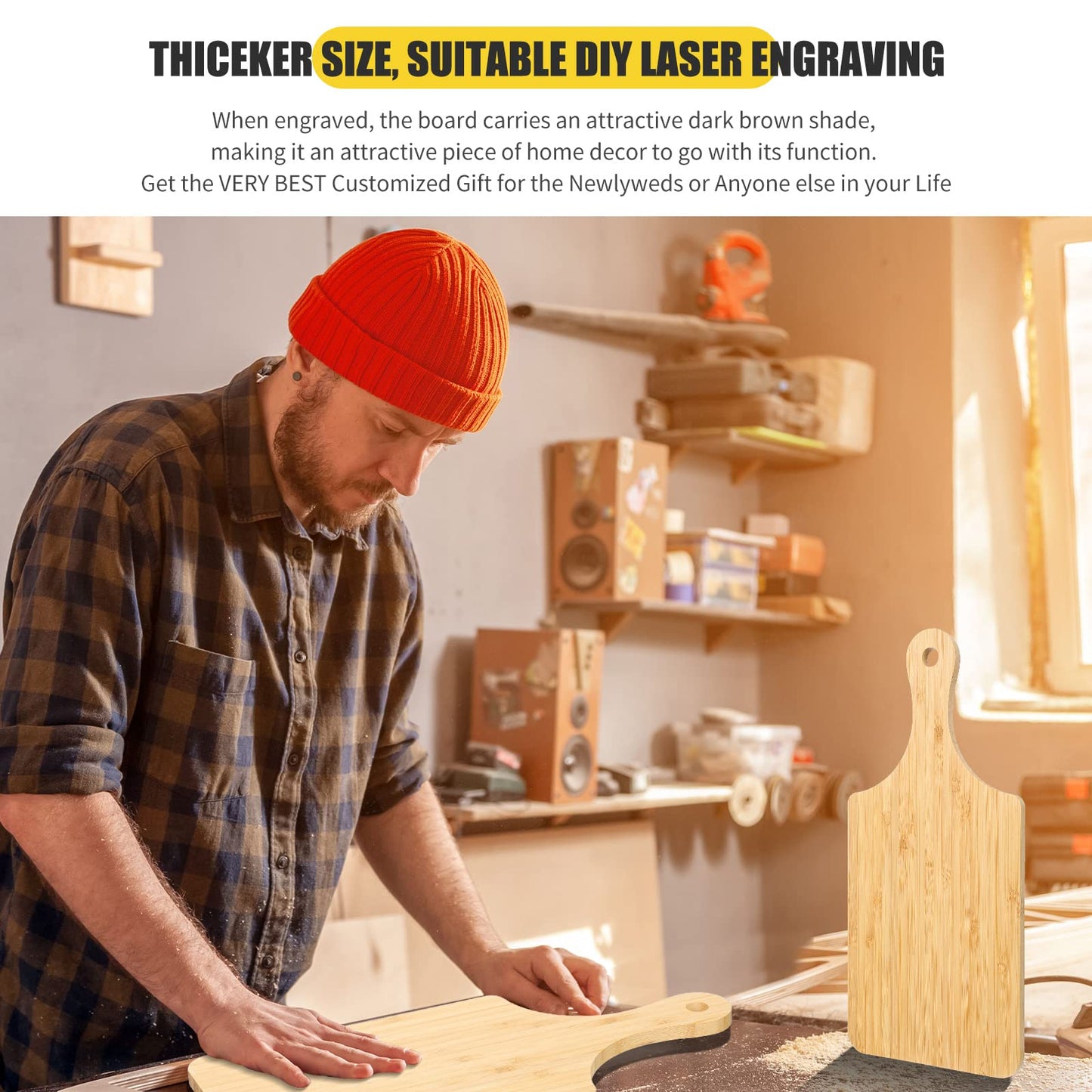 Zubebe 12 Pcs Bulk Wood Cutting Board with Handle Cutting Board for Laser Engraving, 11" x 5" Bamboo Serving Trays Charcuterie Trays for Customized Wedding Housewarming Mom Christmas Gift Party Favor