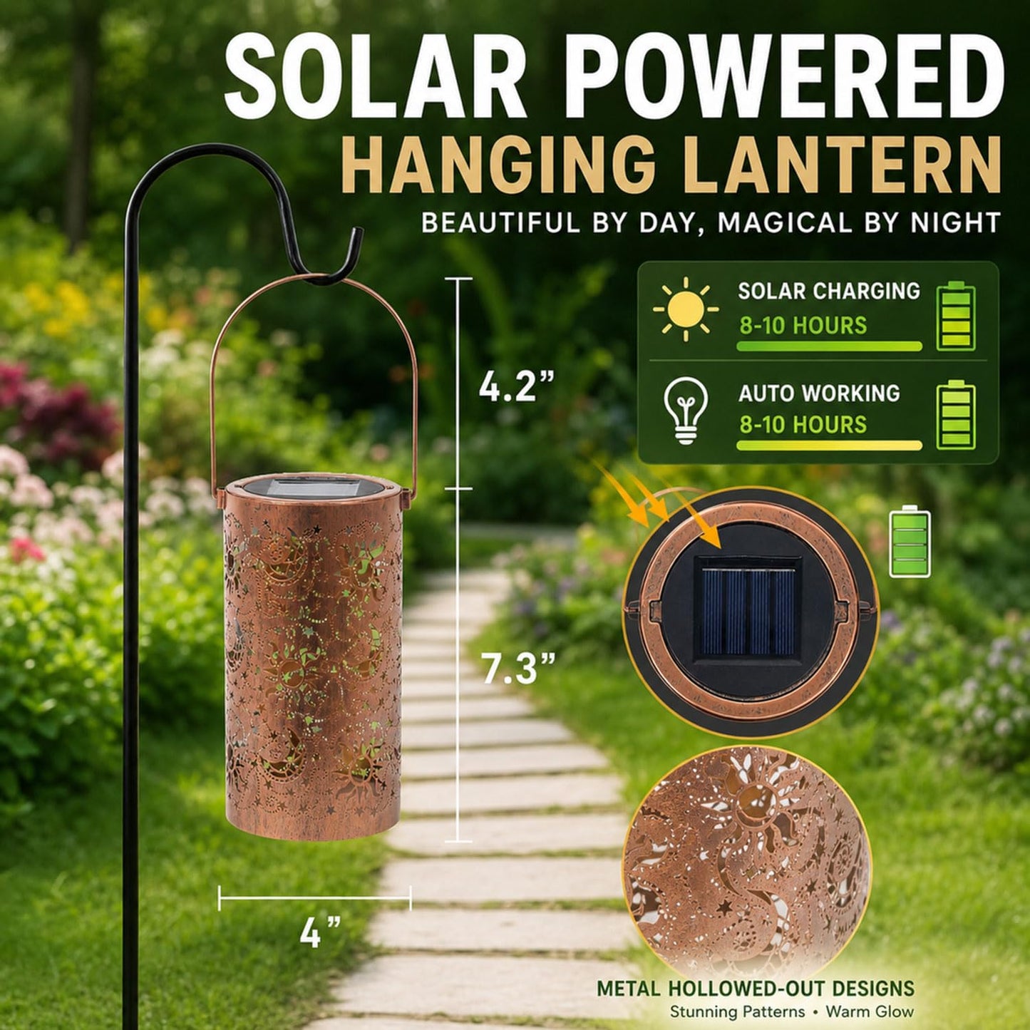 Season 2 Season Solar Lantern Outdoor Waterproof with Sun Moon Stars Patterns, Garden Tangled Decor for Yard Patio Lawn Porch Backyard, Ramadan Light Unique Gifts for Women