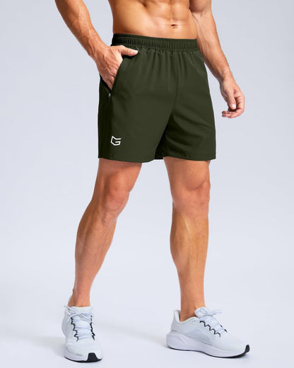 G Gradual Men's Athletic Running Shorts with Zipper Pockets Quick Dry 7"/ 5"/ 9" Workout Gym Shorts for Basketball Hiking(Olive,5M)