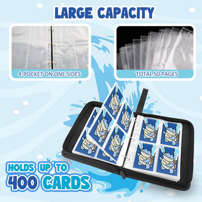 Collectible Trading Card Albums, 400 Card Holders with 50 Removable Sleeves, Portable 4 Pockets Collectible Trading Card Binder, PU Card Collection Binder for MTG, TCG, Sport Card, Game Cards