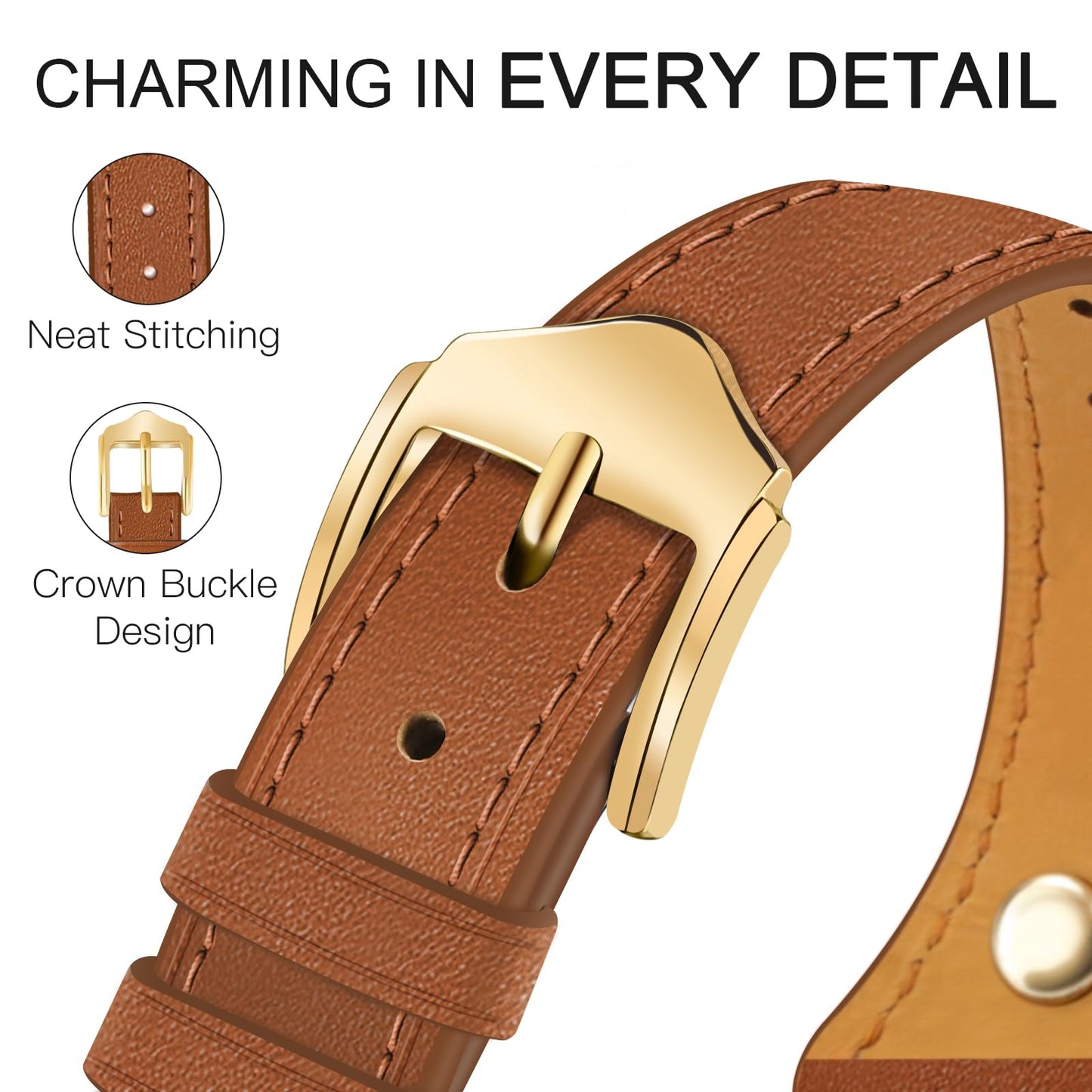 JR.DM Slim Leather Bands Compatible with Apple Watch Band 38mm 40mm 41mm 42mm 44mm 45mm 46mm 49mm, Genuine Leather Band with Charms, Feminine Design for Iwatch Ultra SE Series 11 10 9 8 7 6 5 4 3 2 1