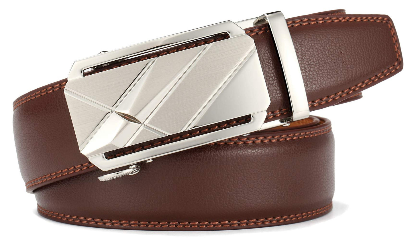 Lingli Men's Belt Ratchet Dress Belt with Automatic Buckle Brown/Black-Trim to Fit-35mm wide-0005-140-BROWN