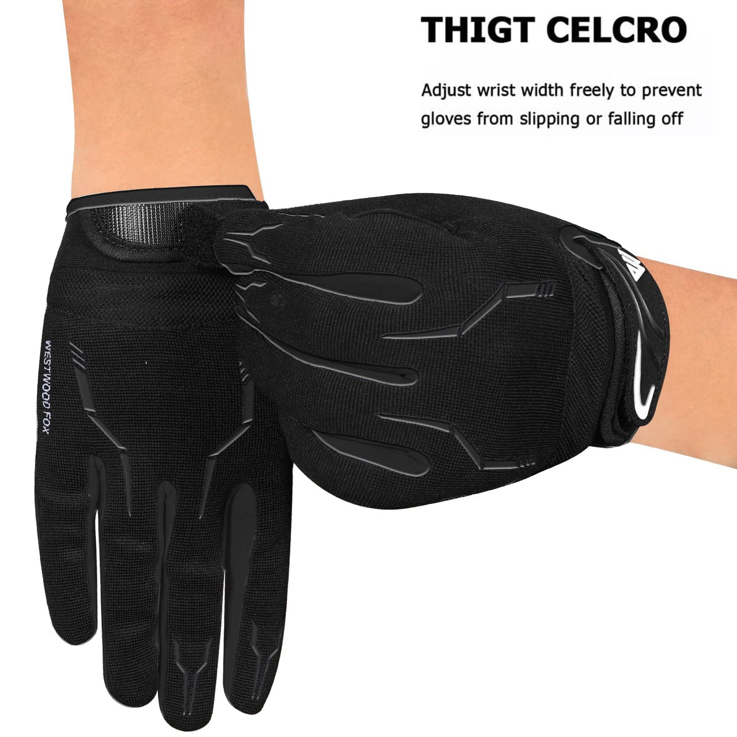 WESTWOOD FOX Cycling Bike Gloves for Men Full Finger BMX Biking Mountain for Grips - Bicycle Touchscreen MTB Gloves Padded Anti-Slip Riding Women Wheelchairs Road Cycling (Black, M)