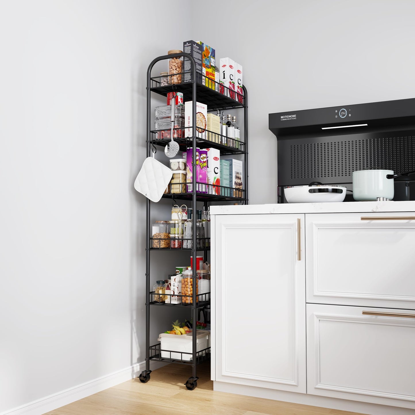 Qiaoxuan 6 Tier Slim Storage Cart with Wheels, Metal Mobile Shelving Unit Organizer Utility Cart for Office Bathroom Kitchen Laundry Room Narrow Places (10inches)