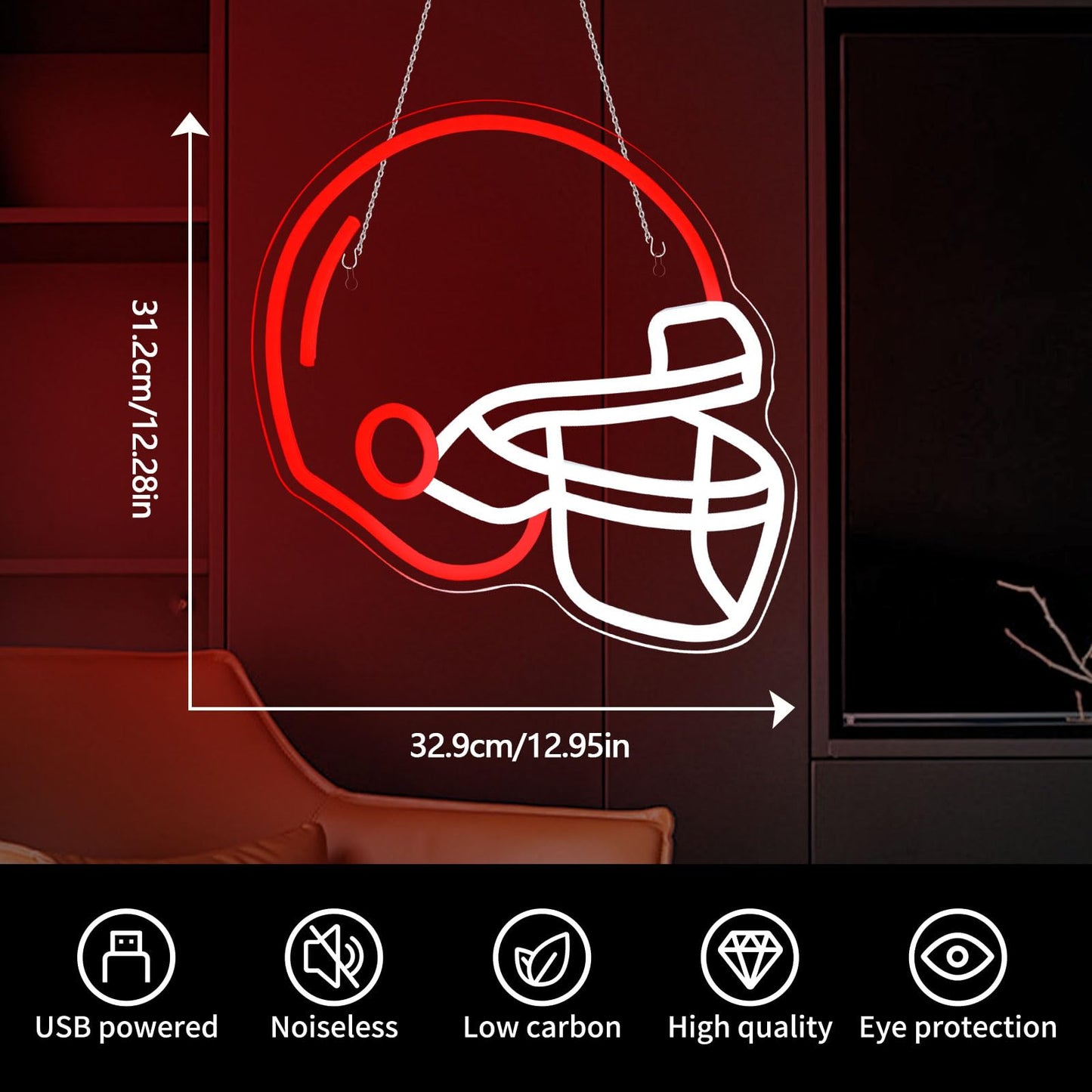 Football Helmet Neon Sign for Wall Decor, Helmet Shaped Neon Light LED Cool Sports Theme Neon Signs for Bedroom Gamer Room Man Cave Rugby Gifts for Boys Teens