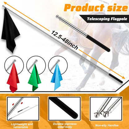 Equestrian Training Flag 4 Pieces Equestrian Training Equipment Nylon Flag with Flagpole(Red, Black, Green, Blue)