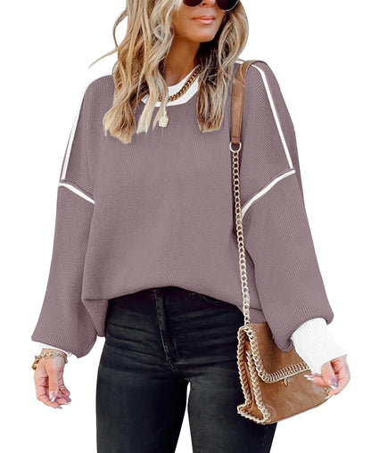 ETCYY Womens Oversized Sweaters Fall 2025 Fashion Clothes Trendy Batwing Sleeve Colorblock Striped Knit Pullover Tops